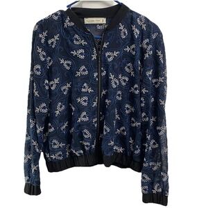 Abercrombie&Fitch Womens Y2k Floral Embroidered Jacket Navy/White/Black Sz.M